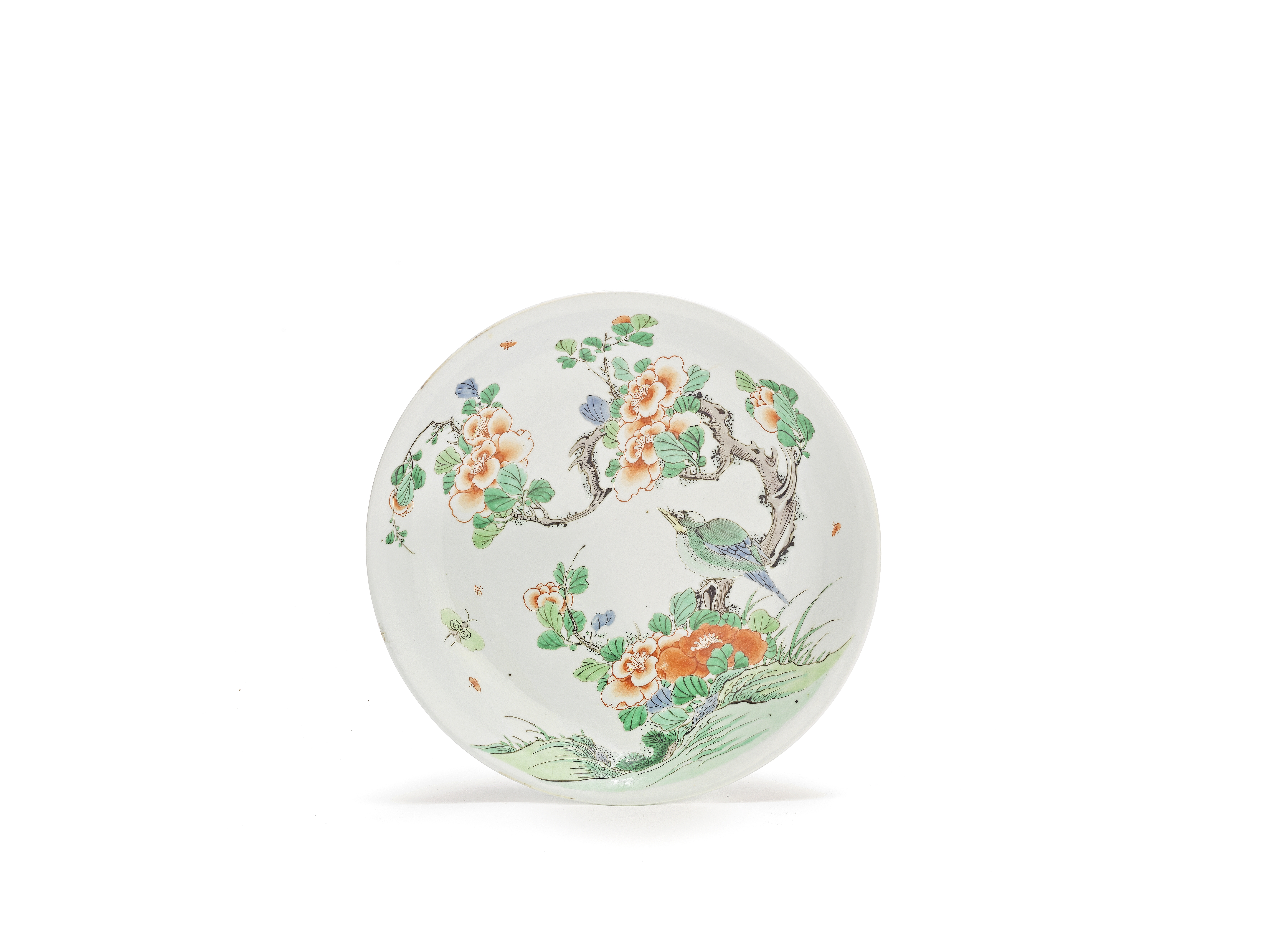 A famille verte 'bird and peonies' dish Kangxi