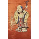 An embroidered silk 'Shoulao' scroll Late Qing Dynasty