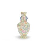 A famille rose 'mille-fleurs' vase Qianlong seal mark, late Qing Dynasty