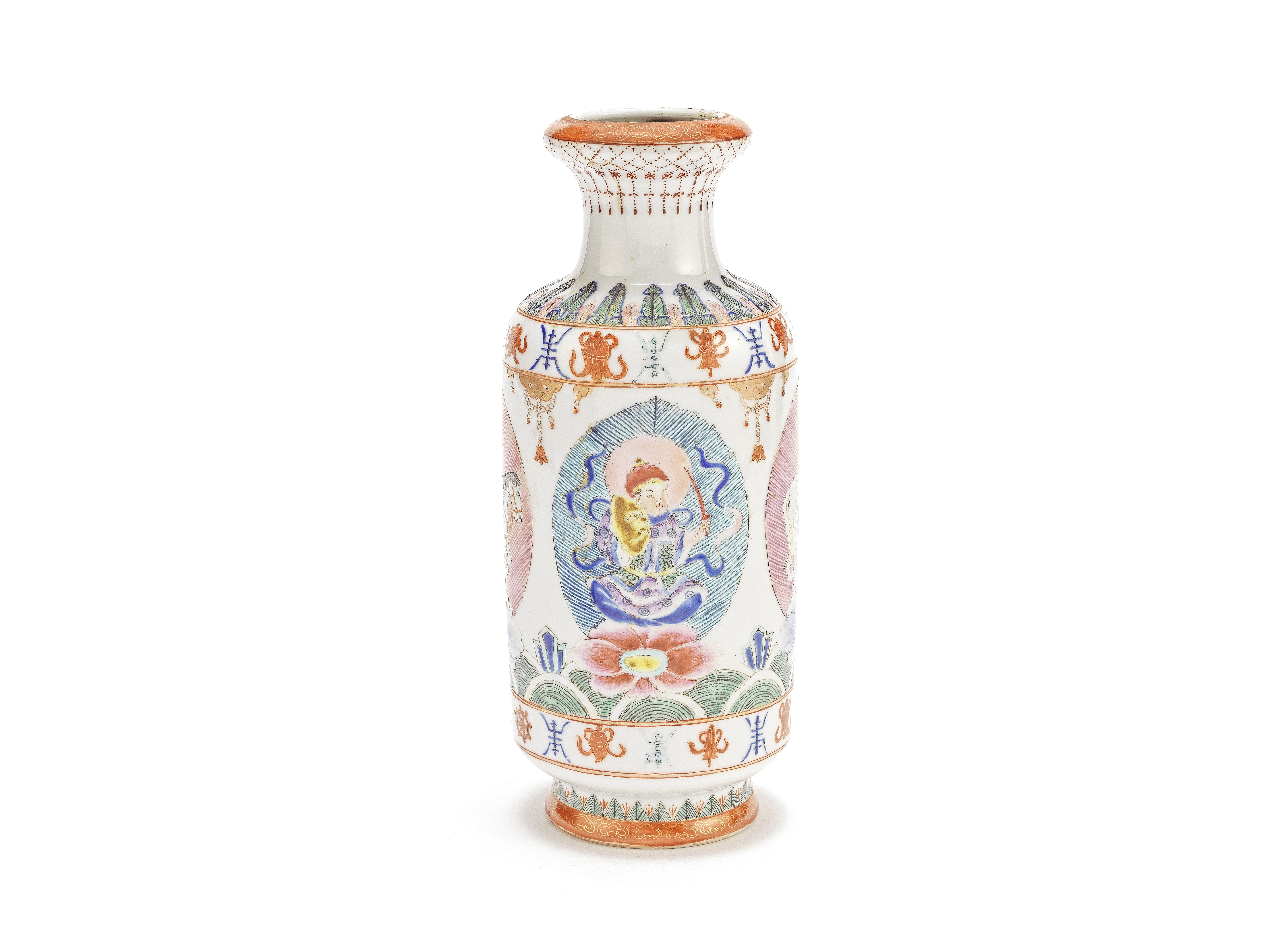 A famille rose 'Baragon Tumed' style vase Late Qing/Republic Period