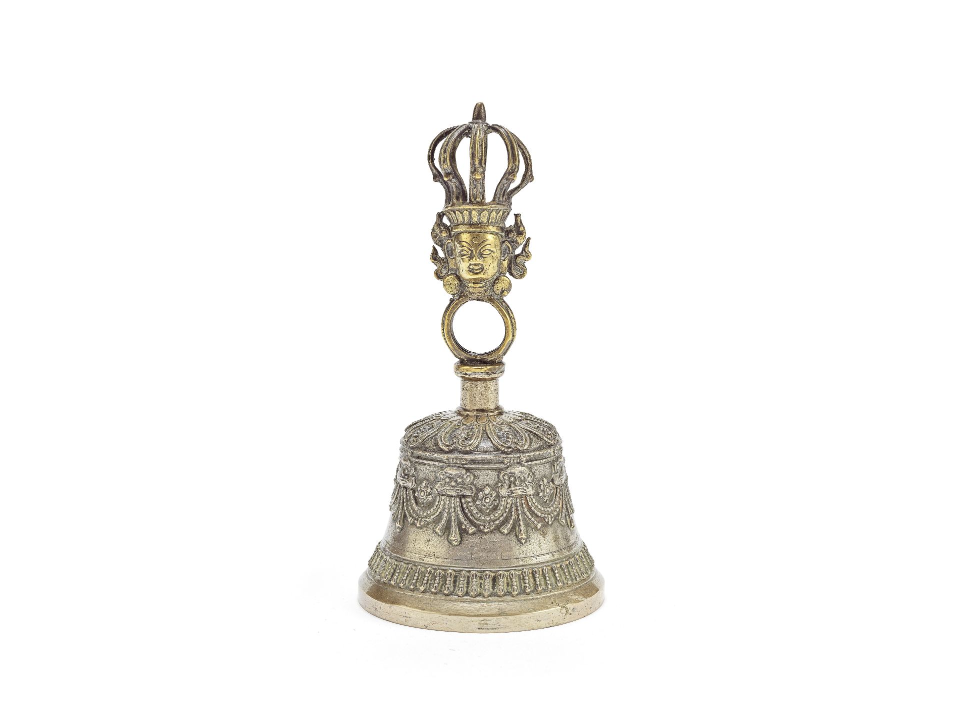 A gilt copper alloy and white brass ghanta 19th century