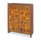 A rare painted wood 'Buddhist emblems' cabinet, yangam Tibet, early 20th century