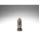 A silver and ivory snuff bottle 90LH and Kun Xing &#26118;&#33288; stamped marks, Late Qing Dynas...