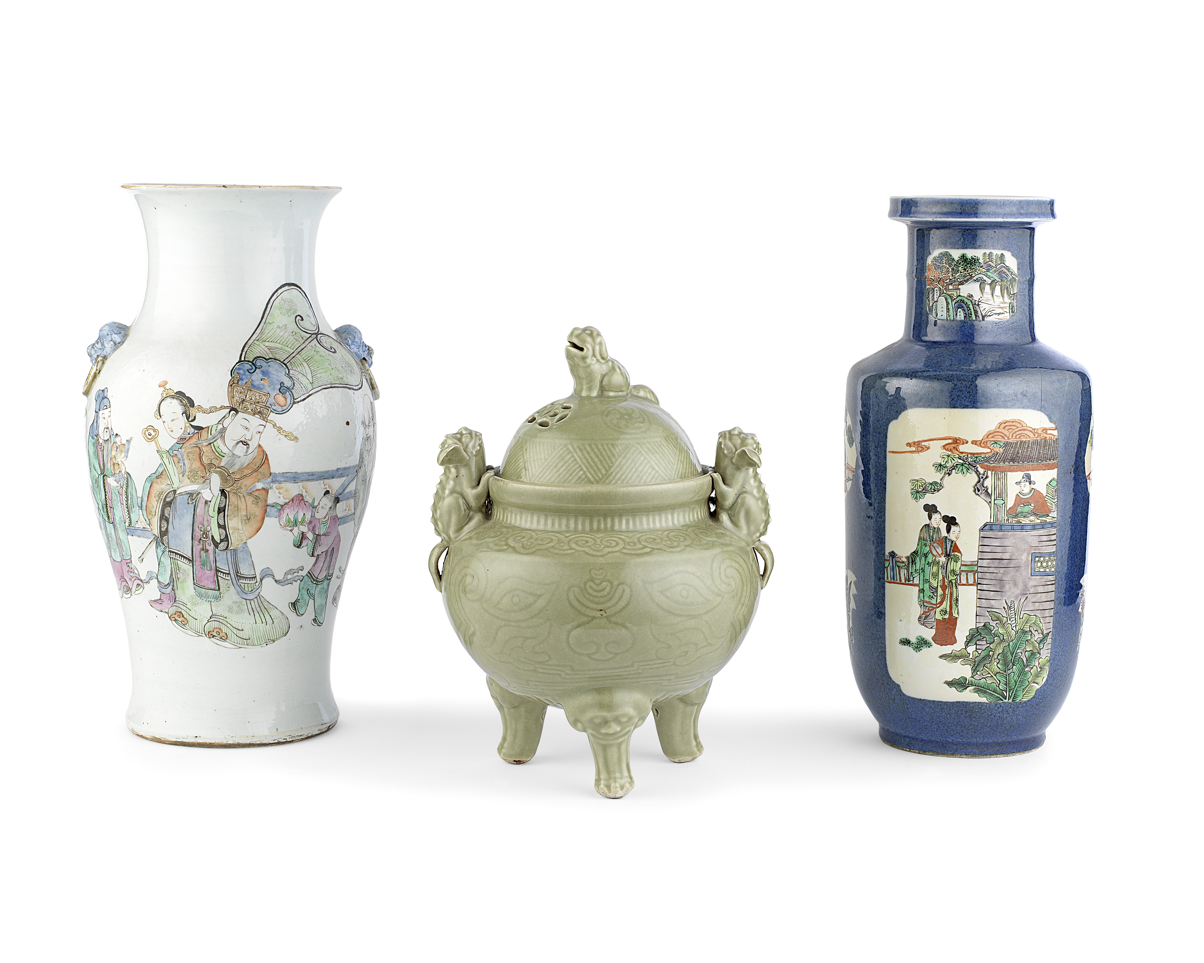 Two enamelled vases and an incense burner and cover Late Qing Dynasty/Republic Period (4)