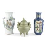 Two enamelled vases and an incense burner and cover Late Qing Dynasty/Republic Period (4)