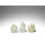 A group of three pale jade 'monkey' carvings 19th/20th century (3)