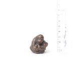 A wood netsuke of a monkey with young By Masanao, Yamada, Ise Province, early/mid-19th century