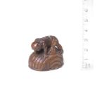 A wood netsuke of Shoki and oni By Tomokazu, Gifu, early/mid-19th century