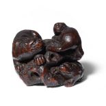A wood netsuke of a tiger and young By Kokei, Kuwana, Ise Province, late 18th/early 19th century