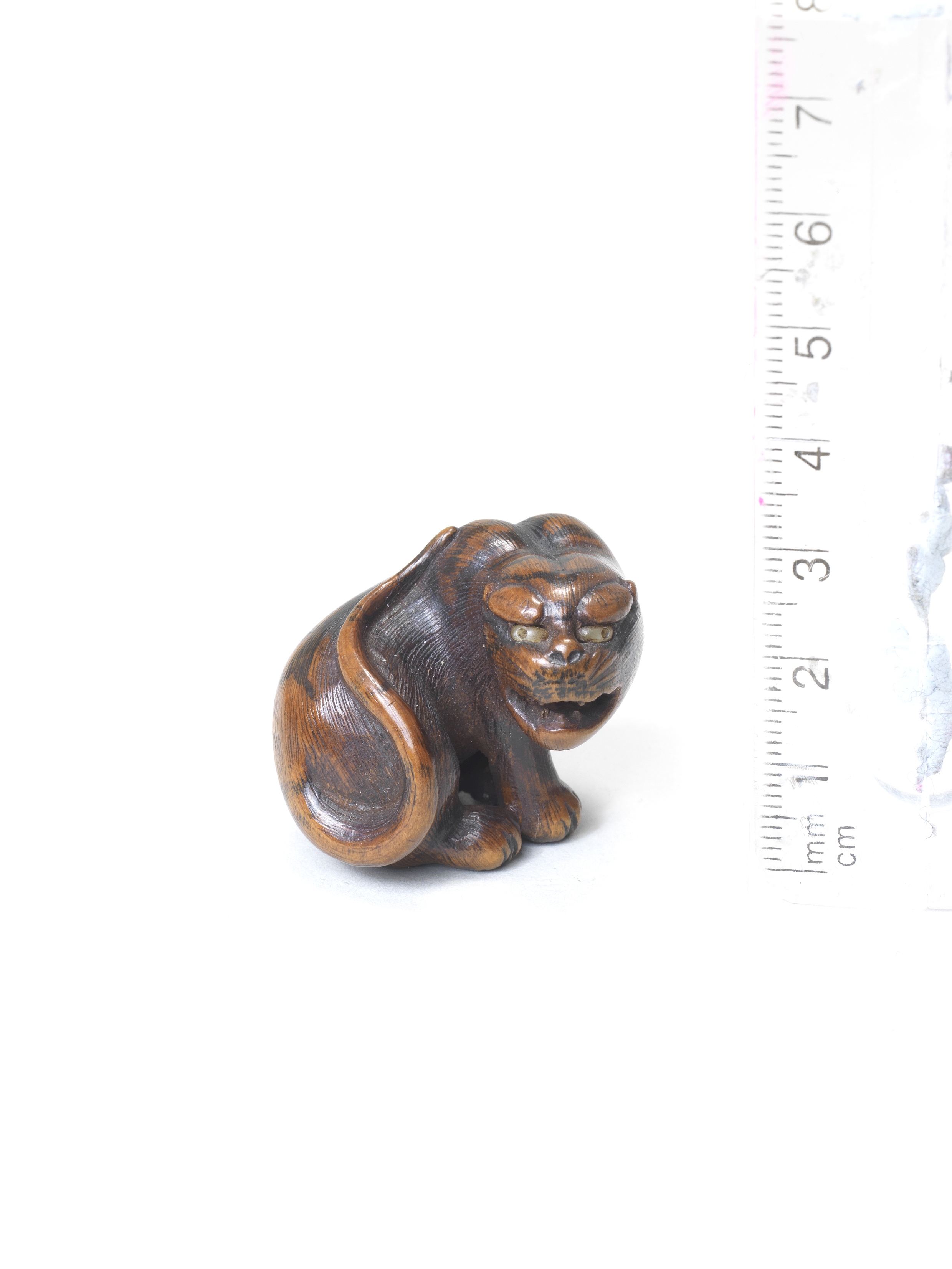 A wood netsuke of a seated tiger By Hakuryu II, 19th century