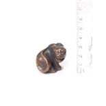 A wood netsuke of a seated tiger By Hakuryu II, 19th century