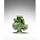 An archaistic spinach-green jade 'dragon and phoenix' vase, zun Qianlong (2)
