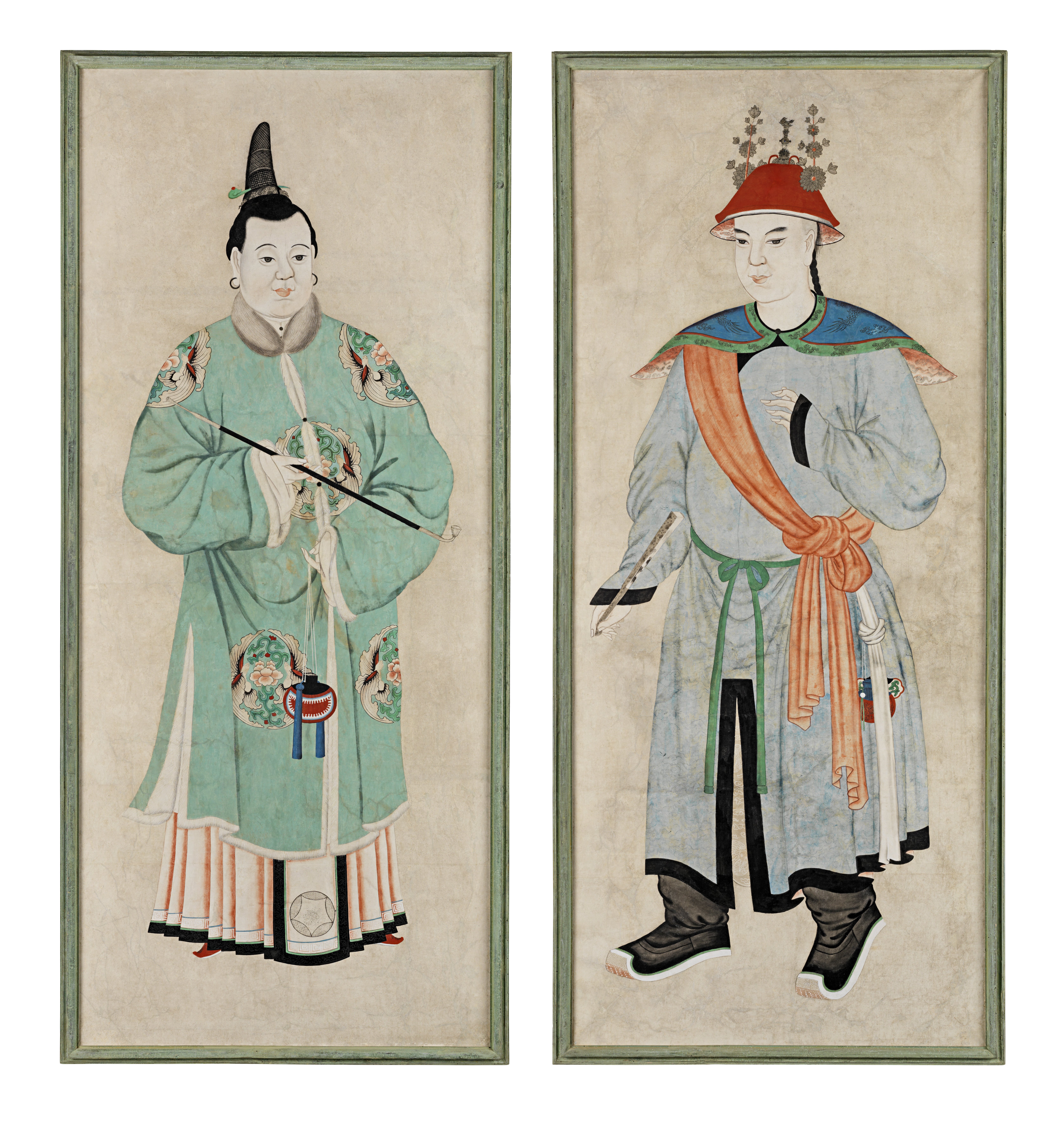 Two large portraits of a mandarin and a court lady 19th century (2)