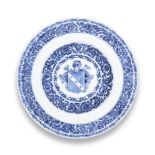 A very rare blue and white armorial 'Ginori' dish Circa 1698