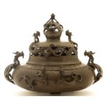 A large bronze 'chilong' incense burner and cover Qingtong xuan zhi mark, Kangxi/Yongzheng (2)