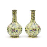 A pair of cloisonné enamel yellow-ground bottle vases De Cheng studio marks, late Qing Dynasty (2)