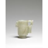A pale green and russet jade cup Yuan/Ming Dynasty (2)