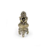 An unusual bronze 'Mahakala' incense-burner and cover Qing Dynasty