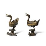 A pair of parcel gilt-bronze duck-shaped incense burners and covers Ming Dynasty (4)