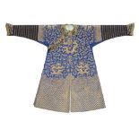 A blue-ground couched 'nine-dragons' gold robe, jifu Circa 1850