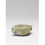 A rare pale green and russet jade 'Chilong' cup Ming Dynasty (3)