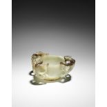 A fine pale green and grey jade 'chilong' cup Ming Dynasty (3)