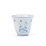 A blue and white wine cup Xuande six-character mark, late Ming Dynasty