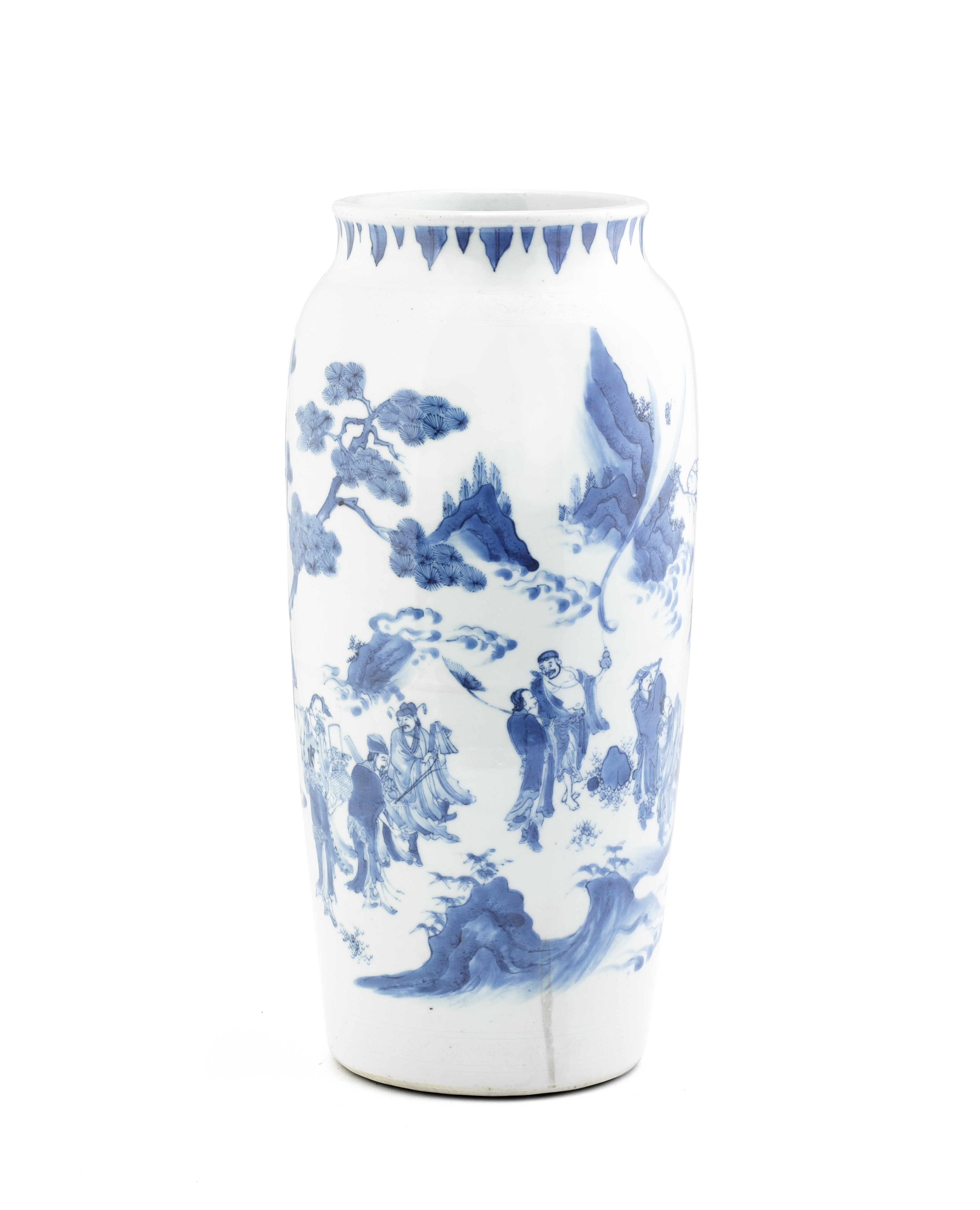 A very rare blue and white 'Immortals' sleeve vase Chongzhen