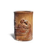 A carved bamboo 'Qiao Sisters' brushpot, bitong 17th/18th century