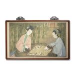 A very rare large court painting of ladies playing chess Yongzheng/Qianlong