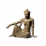 A large wood figure of 'Water-Moon' Guanyin Probably Qing Dynasty