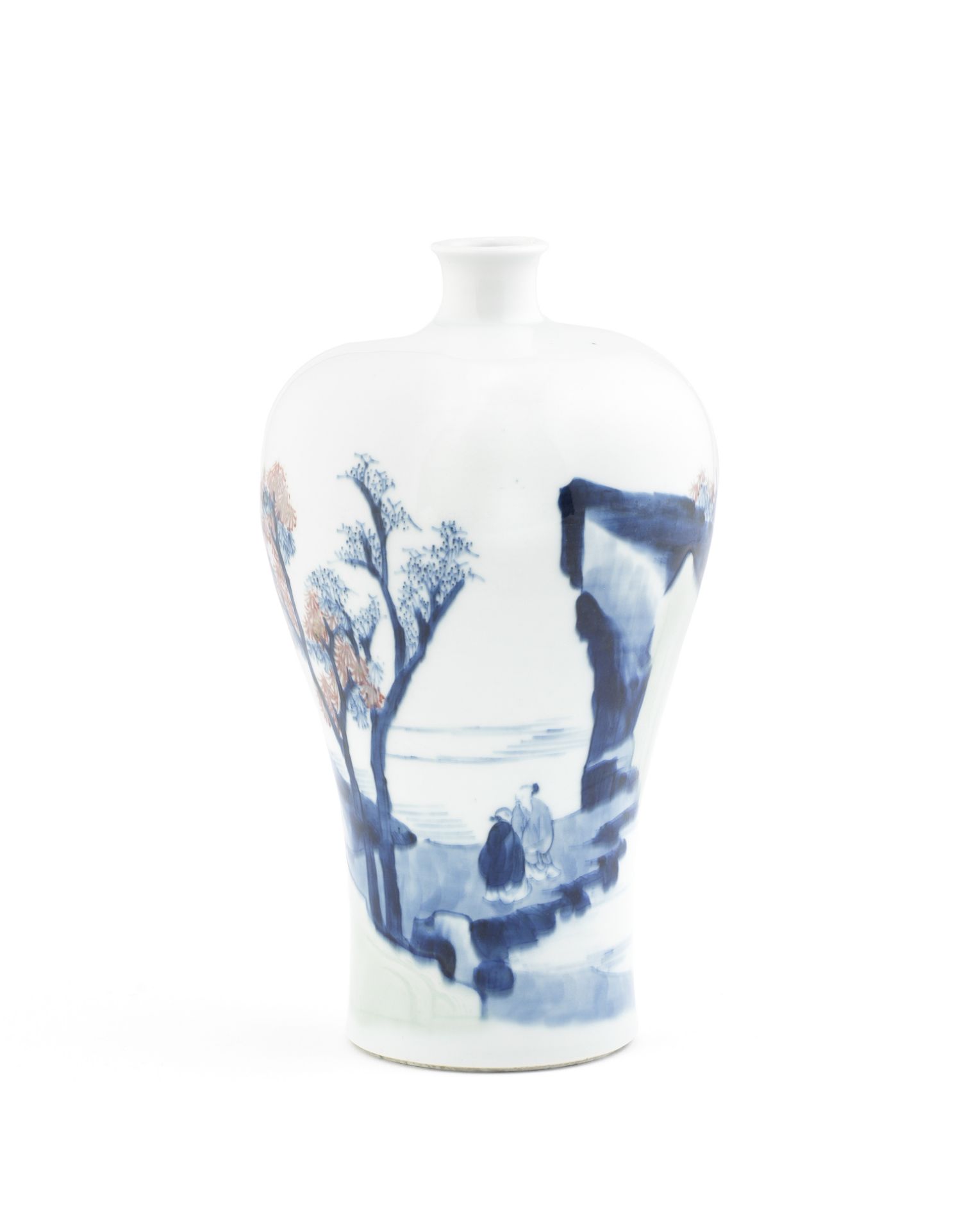 A blue and white celadon and copper-red vase, Meiping Kangxi