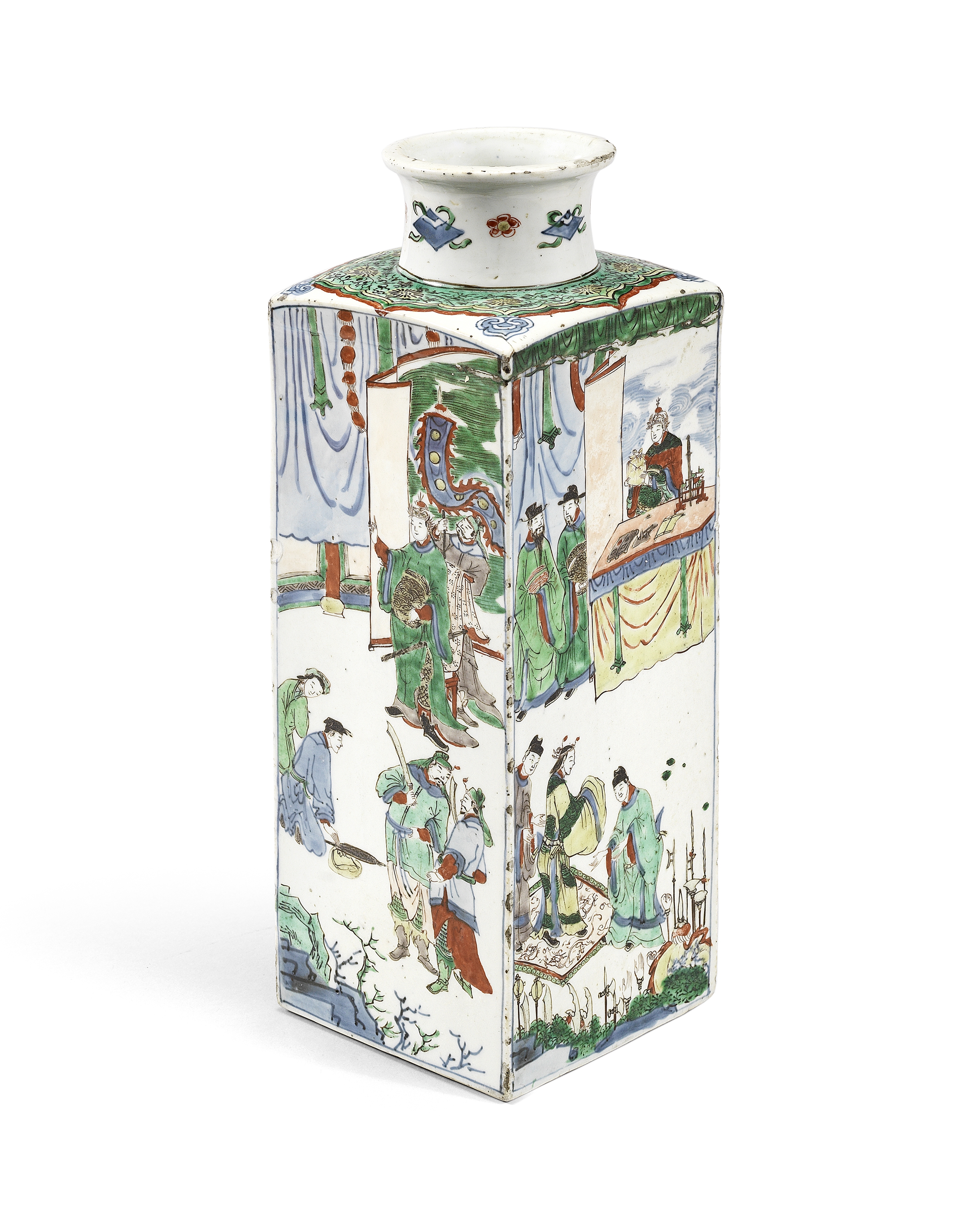 A famille verte square vase Shunzhi/early Kangxi