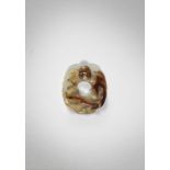 A rare archaistic white and russet jade She-shaped pendant Probably Song/Yuan Dynasty (2)