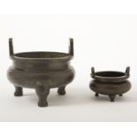 A bronze tripod incense burner, liding Qian Qing Gong and Xuande four-character mark, Qing Dynast...