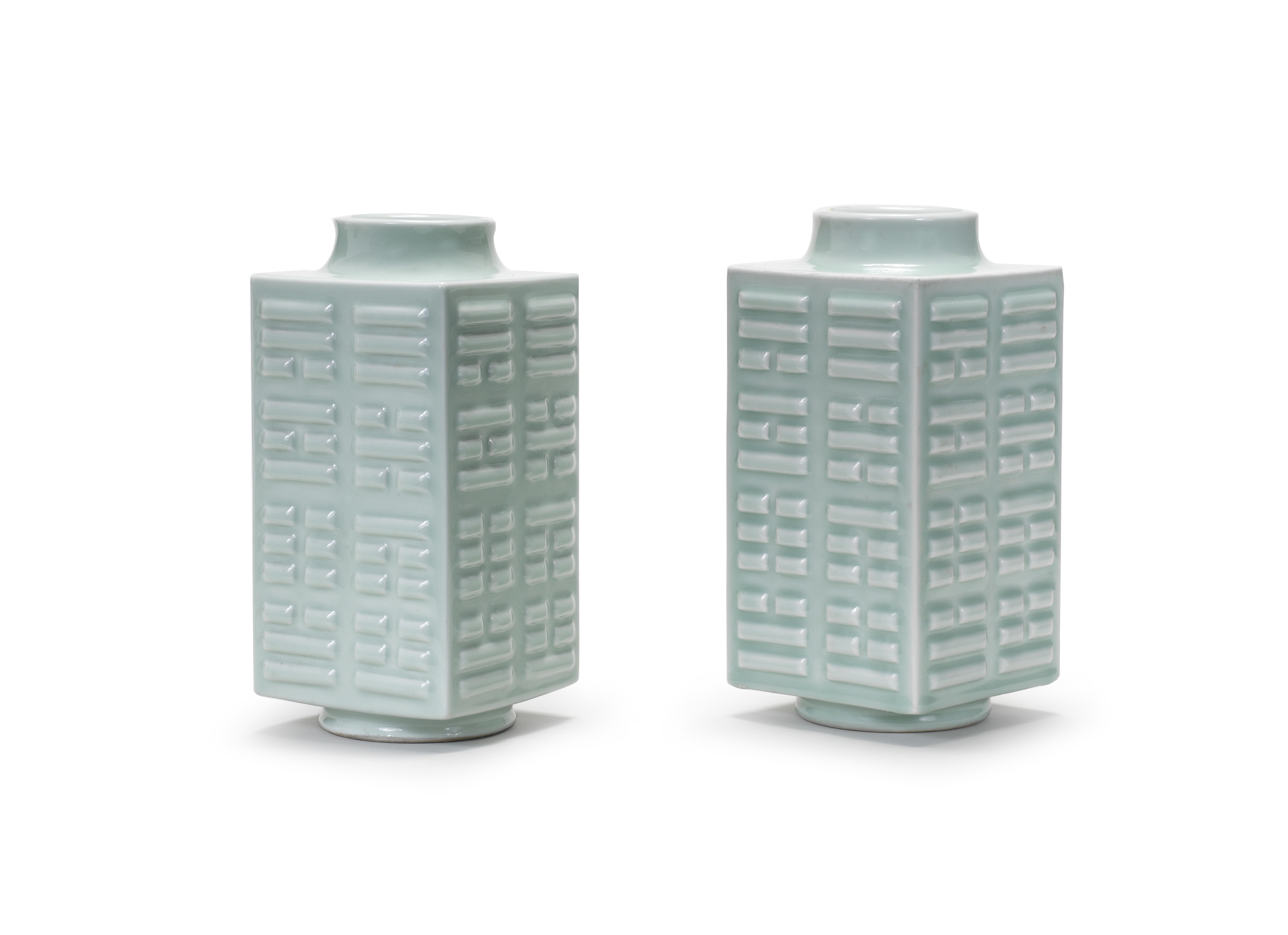 A pair of celadon vases, cong Guangxu six-character marks and of the period (2)