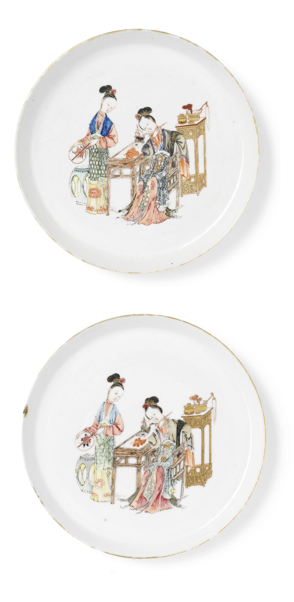 A pair of famille rose 'ladies' dishes Yongzheng (2)