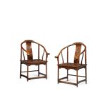 A pair of huanghuali horseshoe-back chairs Qing Dynasty