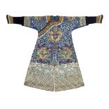 A rare five-colour-cloud blue-ground silk robe, jifu First half 19th century