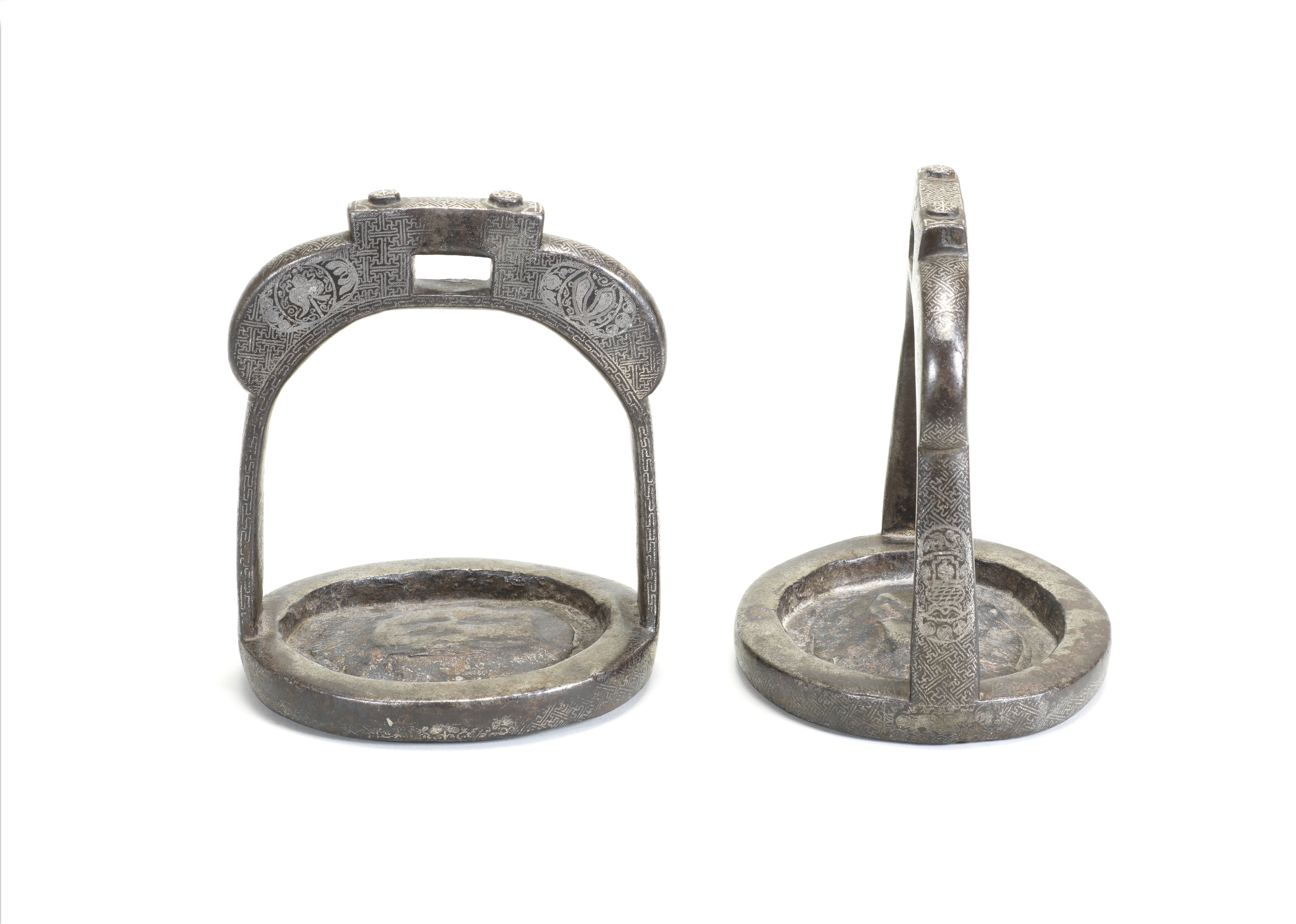 A pair of inlaid iron stirrups Probably Korean, Joseon dynasty (1392-1897), 18th/19th century (2)
