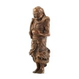 A Tall wood netsuke of Handaka Sonja Edo period (1615-1868), mid-late 19th century