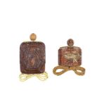 A carved wood two-case inro and a lacquer two-case inro Edo period (1615-1868) or Meiji era (1868...
