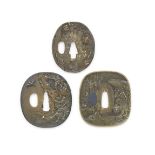 Three sentoku (brass alloy) tsuba (sword guards) Edo period (1615-1868), 19th century (6)