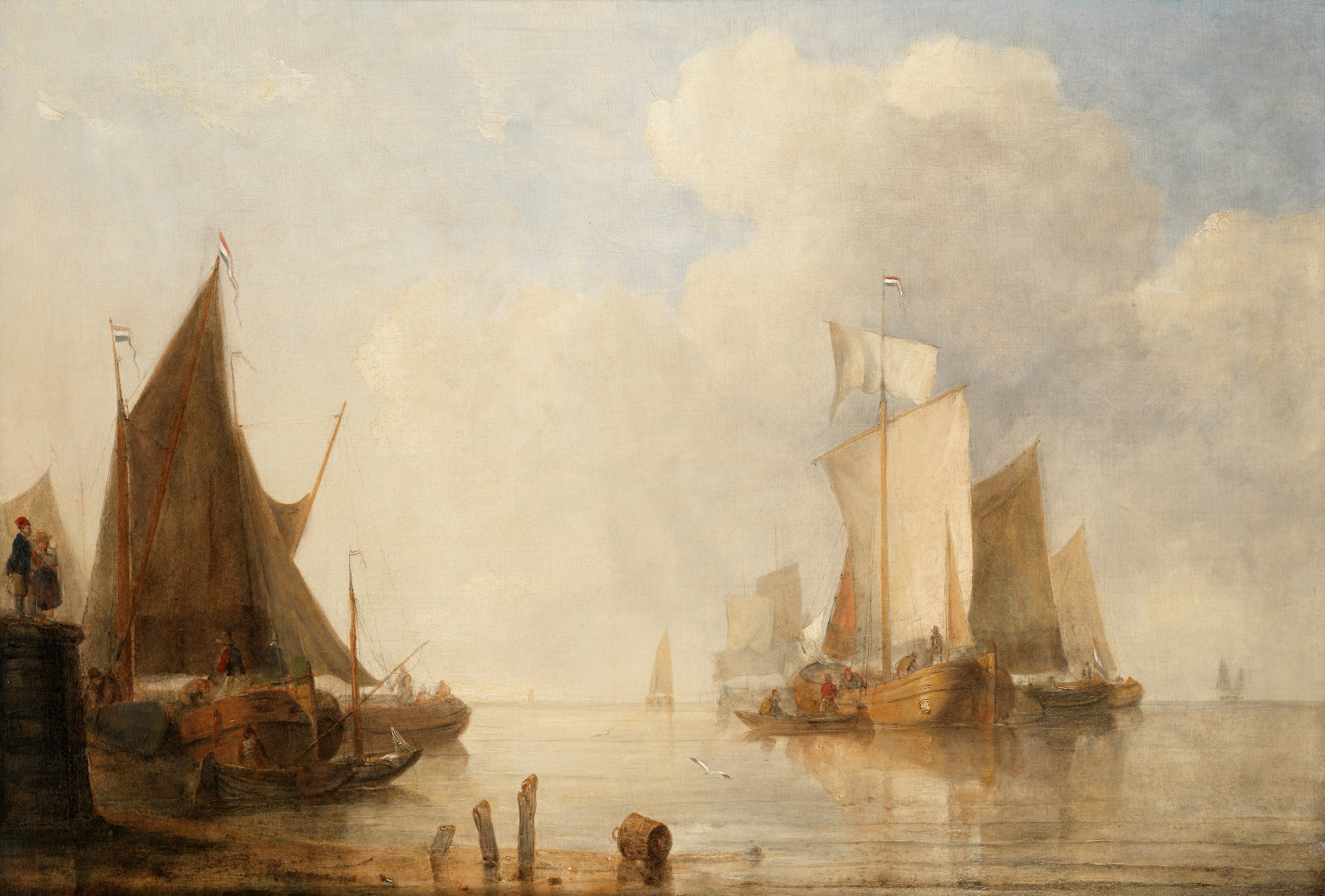 Attributed to Sir Augustus Wall Callcott, RA (British, 1779-1844) A Dutch shoreline with coastal ...