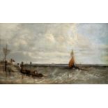 Arthur Joseph Meadows (British, 1843-1907) Shipping off a harbour wall