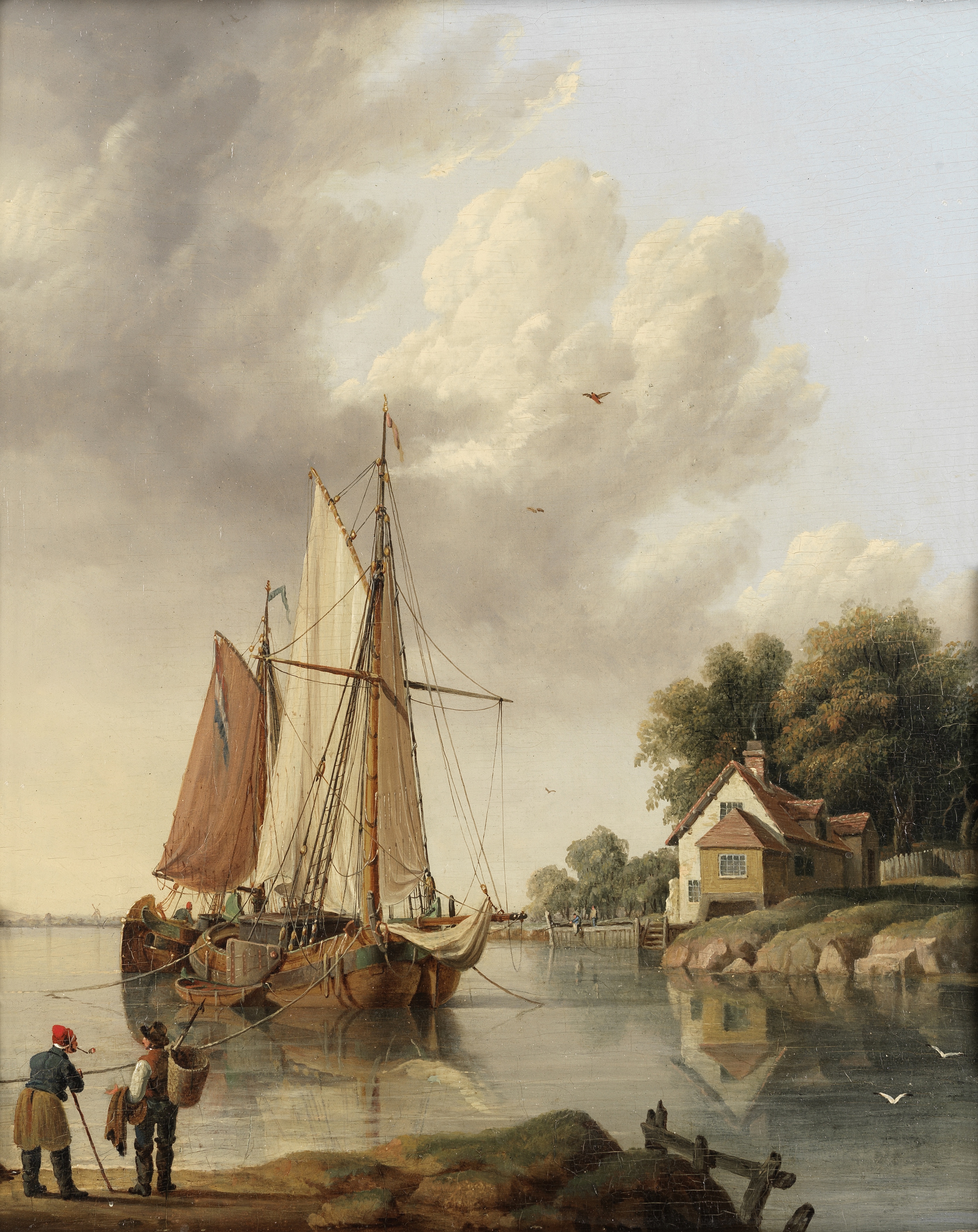 John Ward of Hull (British, 1798-1849) Coastal craft moored in calm waters