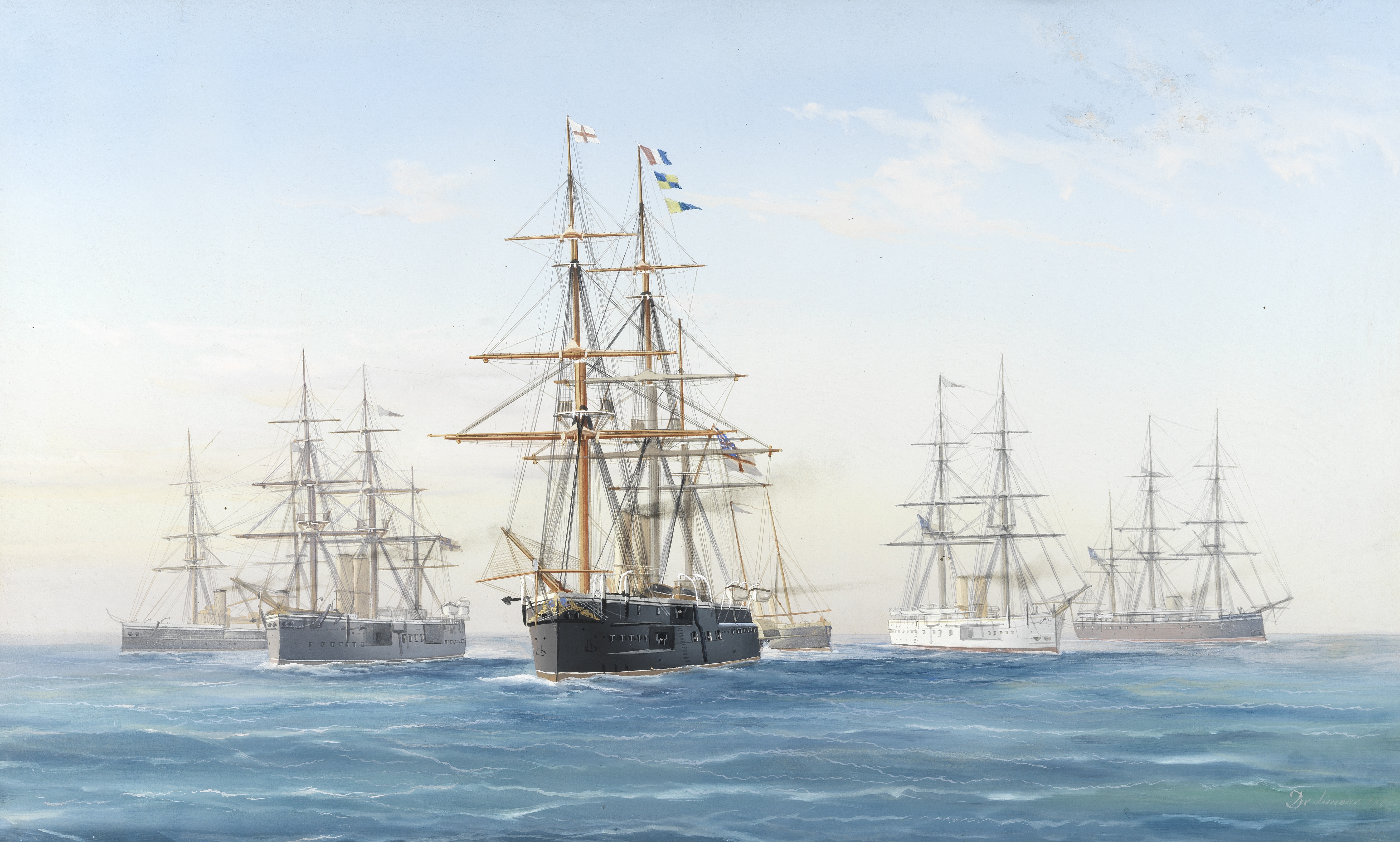De Simone (Italian, 19th/20th Century) The ironclad flagship HMS Alexandra leading the Mediterran...