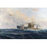 Daniel Sherrin (British, 1868-1940) A convoy of ships during the First World War with additional ...