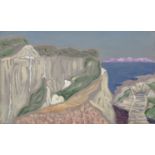 Nikos Hadjikyriakos-Ghika (Greek, 1906-1994) Chalk cliffs and sea 38.5 x 63 cm.