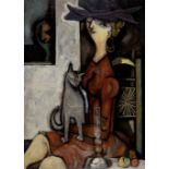 Mario Prassinos (Greek, 1916-1985) La Dame au chat 90 x 64 cm. (Painted in 1944. )